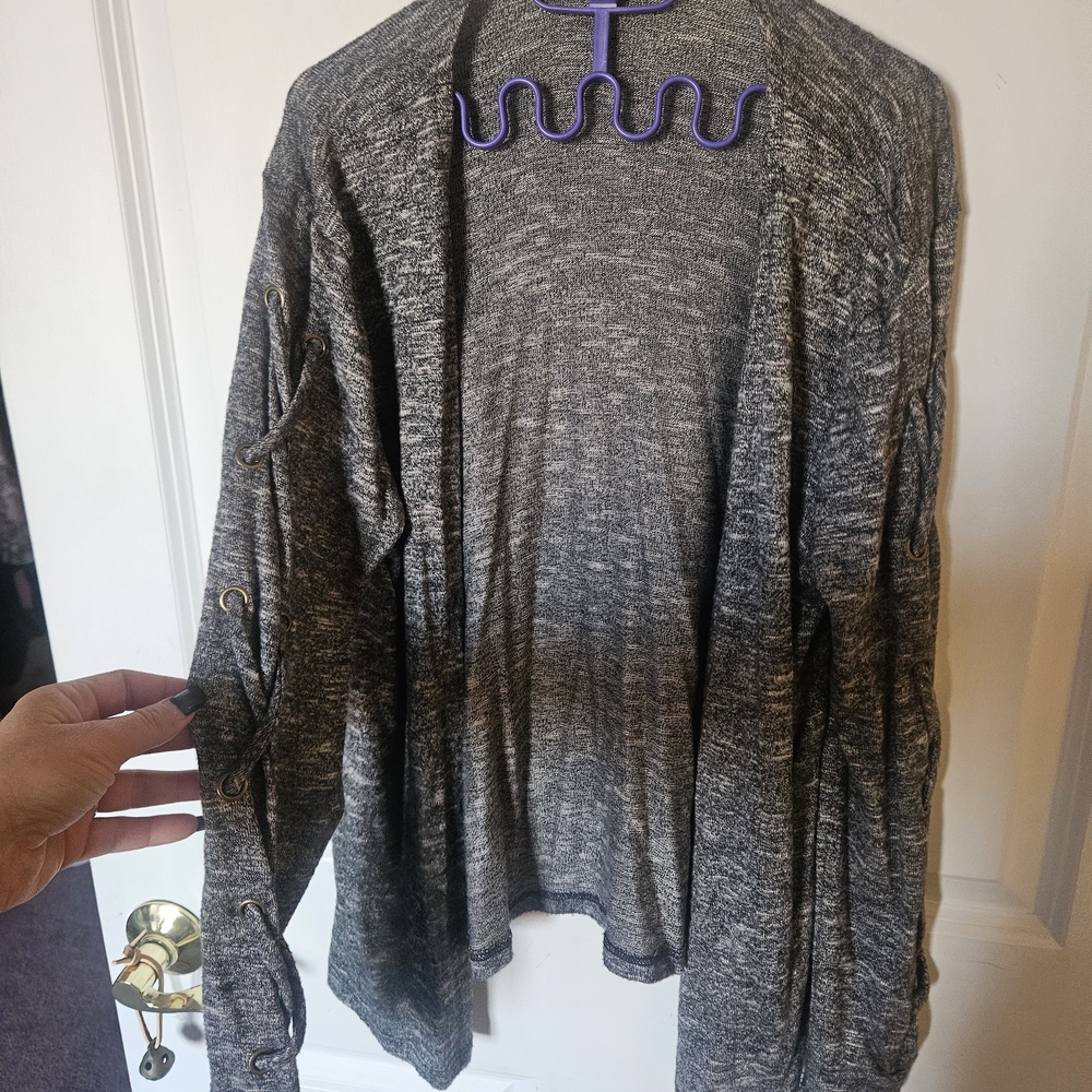 Selfie Charcoal Lace-Up Sleeve Cardigan